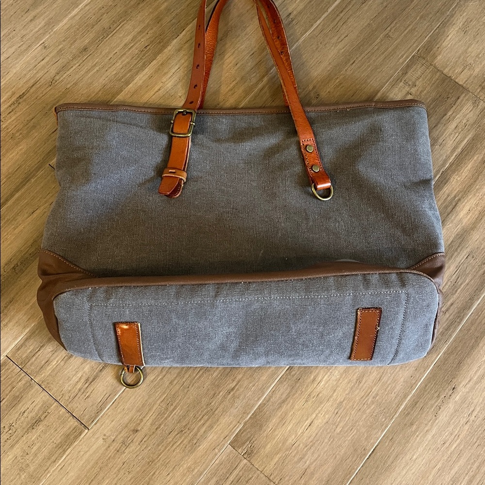 TSD Brand Redwood Shopper Tote Gray Canvas & Leather - Picture 6 of 8